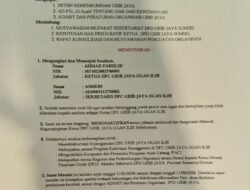 SK Mandat GRIB JAYA Kabupaten Ogan Ilir, Yaitu Ketua DPC GRIB JAYA Ogan Ilir Ahmad Farid , SE dan Asmeri , Sekretaris DPC GRIB Jaya Ogan Ilir
